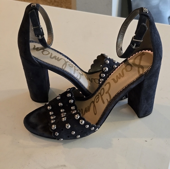 Anthropolo Sam Edelman Strap Heel Women Yaria Blue Leather Studded Ankle… - Picture 10 of 16